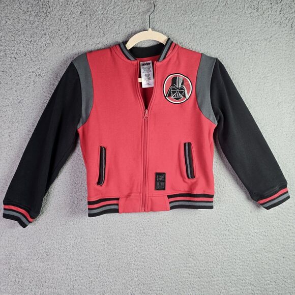 Star Wars Darth Vader Varsity Jacket Boys 7 8 Red Black Disney Graphic Fleece - Picture 13 of 15